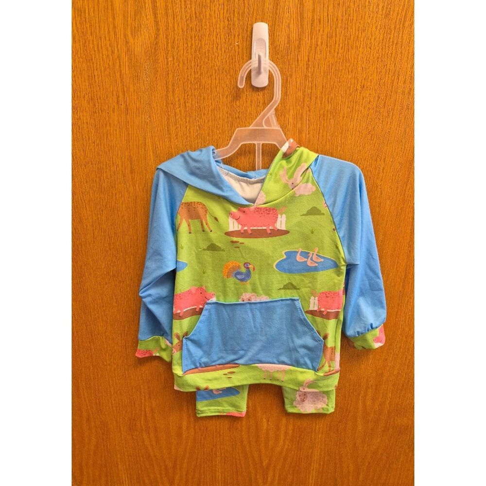 Kid's Animal Print Hoodie & Pants Set - Green & Blue 18-24 Months